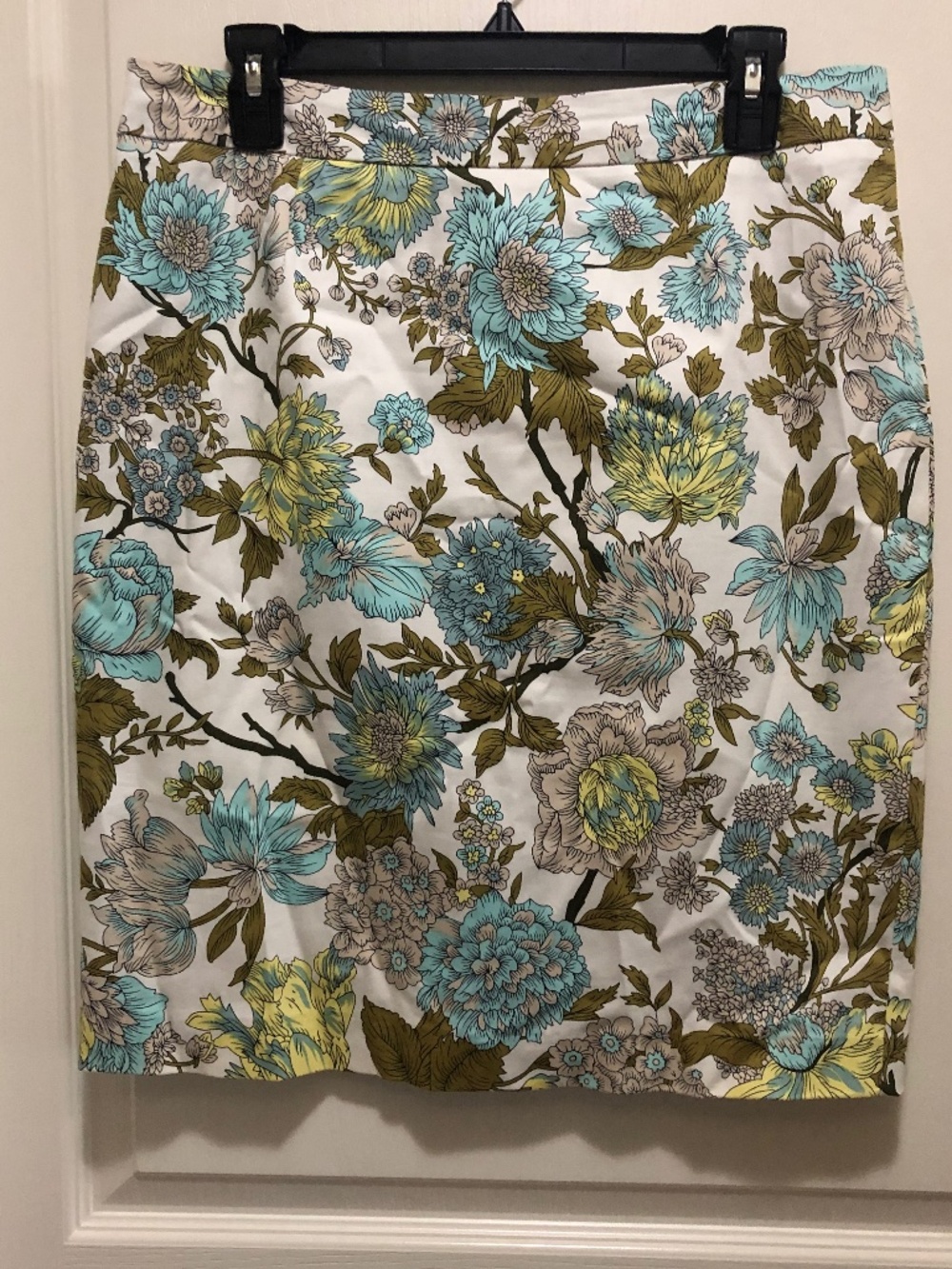 CLEO petite womens 10 skirt cotton floral white aqua yellow mustard lined